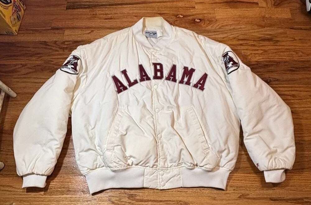 Vintage Swingster Alabama Crimson Tide White Satin Bomber Jacket Size XL